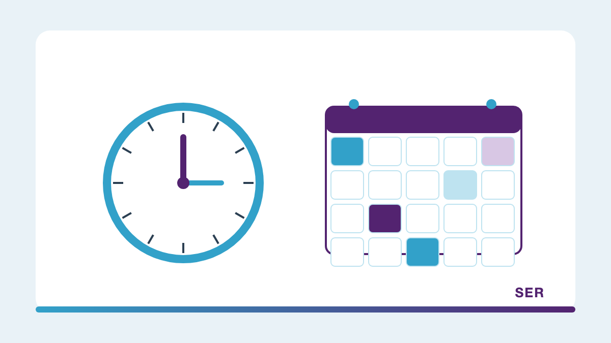 Ilustración: reloj y calendario que representan la jornada escolar